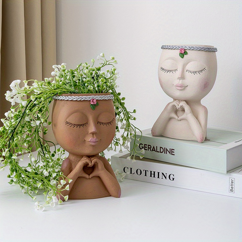 1pc Face Flower Pot Girl Planter Figure Statue Ornament Home Decor Gift ...