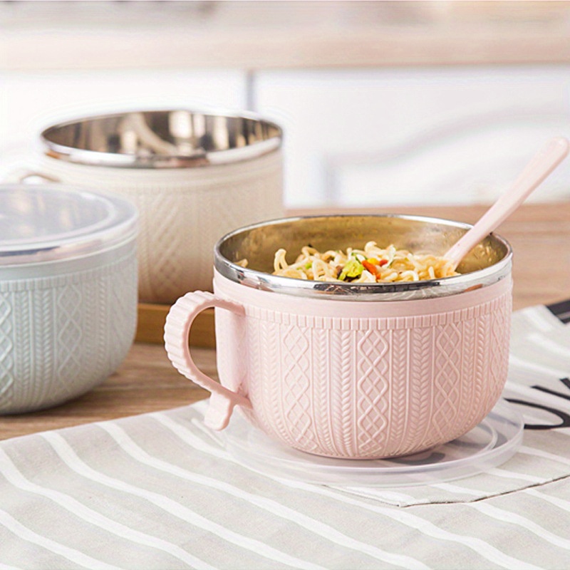 Anti-scalding Plastic Bowl for Kids Nordic 304 Stainless Steel Soup Bowl  with Lid Insulated Rice Noddle Food Containers Kitchen