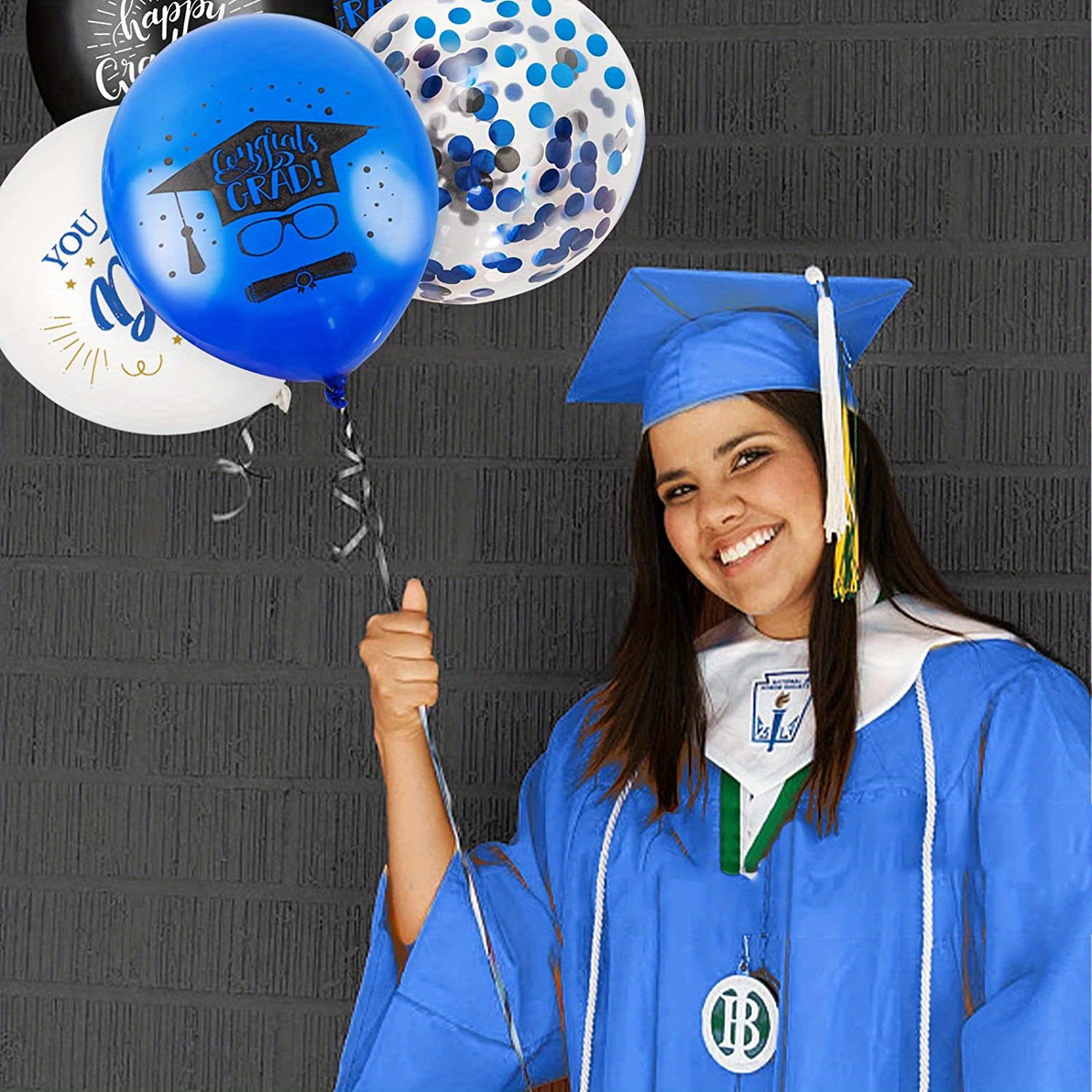 Graduation Decorations Balloons Set, Black Blue Confetti Graduation Balloon, Happy Graduation