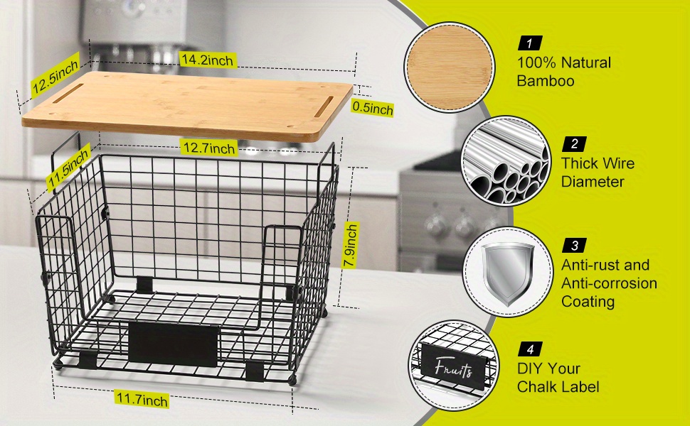 Counter Basket With Bamboo Top Pantry Cabinet Organization - Temu