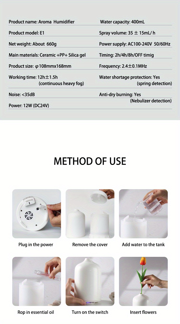 400ml aroma humidifer essential oil diffuser machine with inserting variable  and dry flowers accordingly and remote control with atomosphere light spray timing for office bedroom details 13