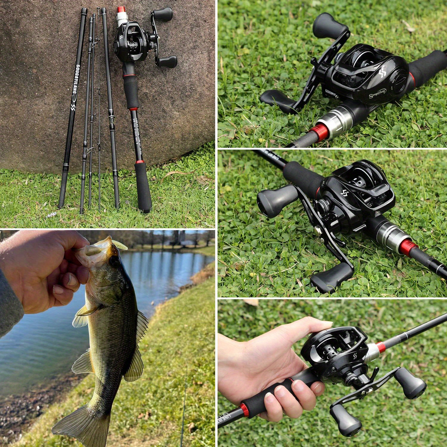 Sougayilang Baitcasts Full Kits Telescopic Rod and 12＋1BB Baitcasting Reel  for Travel Carp Bass Trout Fishing