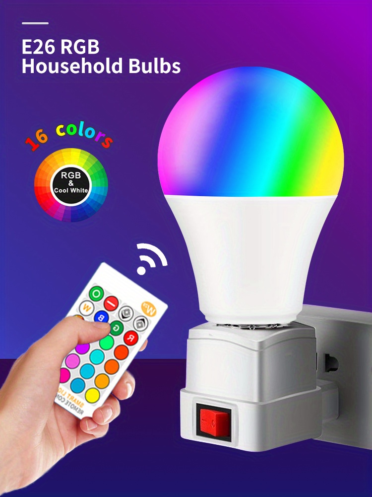 1pc smart remote control bulb rgb w 16 color changing lights e26 interior decoration lights 9w live lighting atmosphere lights with flashing function usable for 2 years details 0
