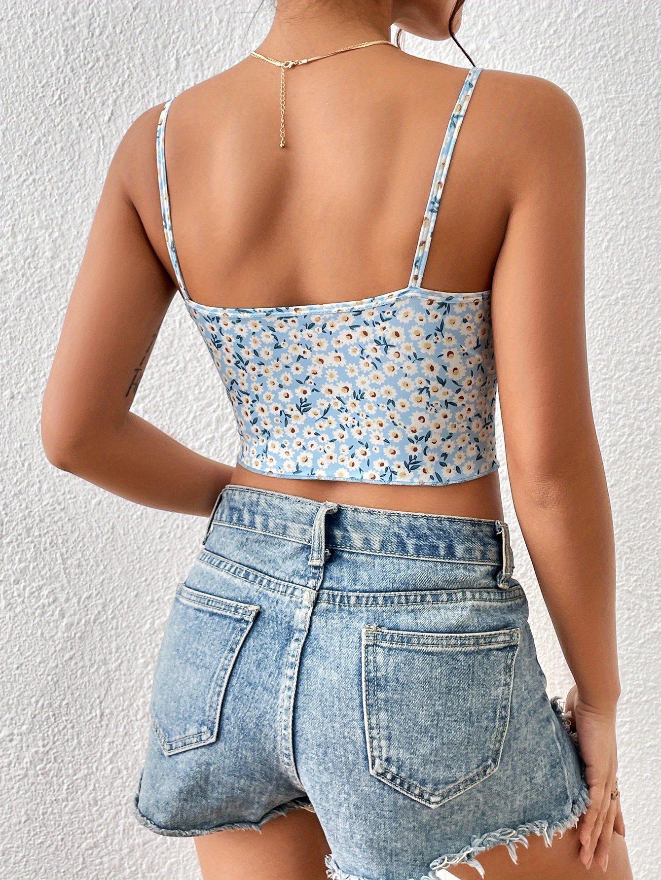 Floral Print Crop Spaghetti Strap Top Elegant Backless Cami Temu