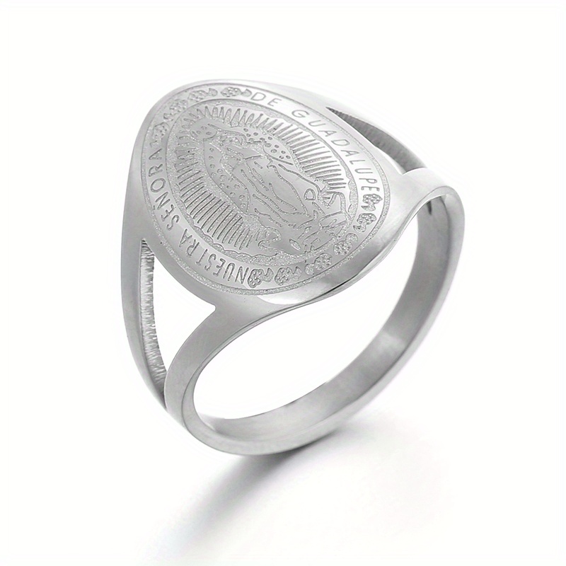 Men's Vintage Virgin Maria Jesus Stainless Steel Ring, Religious Gift