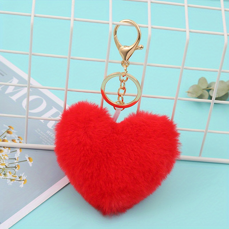 New Plush Heart Pom Pom Keychain - Light Blue