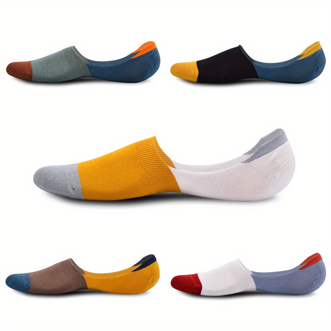 5-pack Men's Invisible Socks, Spring/summer Block, Silicone Non-slip, Low Cut Boat Socks, Knitted Polyester (95%) & Spandex (5%), Hand Wash Only