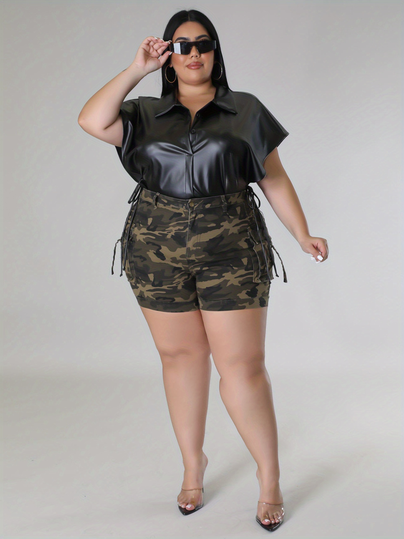 Leather Plus Size Short Sleeve Top