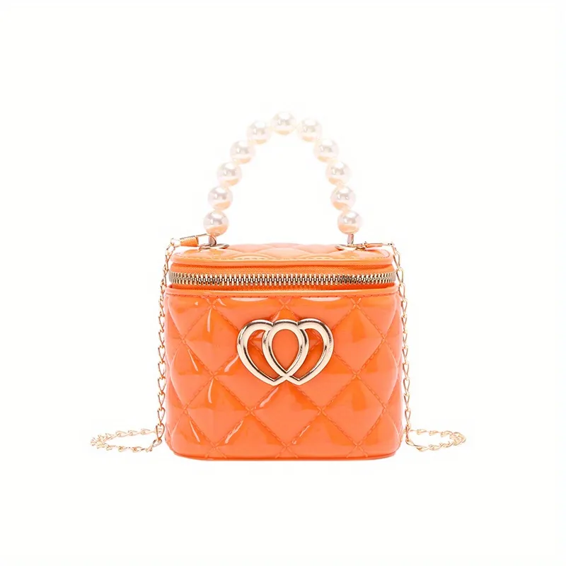 Heart Decor Bucket Bag, Mini Faux Pearl Handle Purse, Argyle Quilted Chain  Crossbody Bag (4.23*3.93*3.14) Inch - Temu