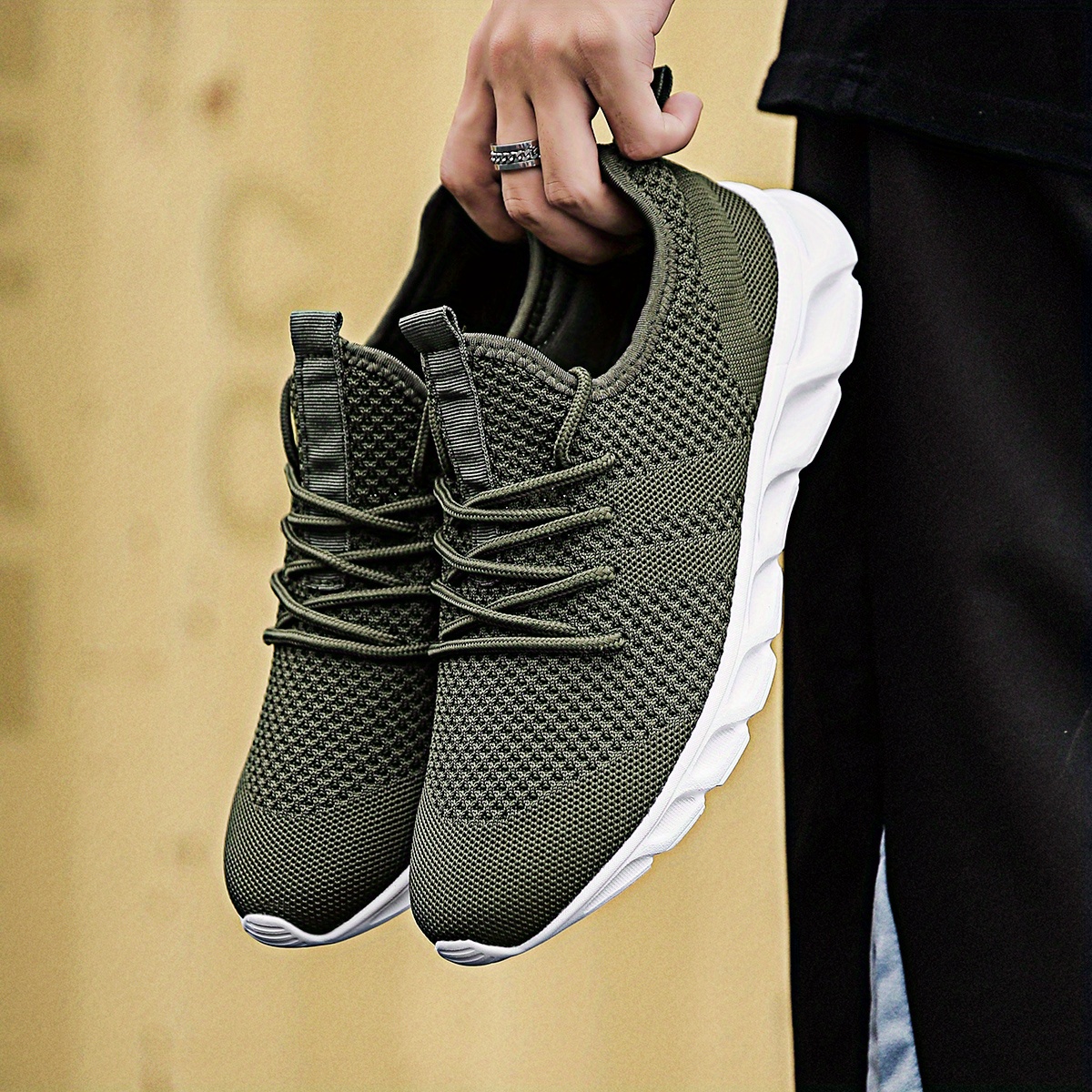 mens breathable knit running shoes versatile lace up