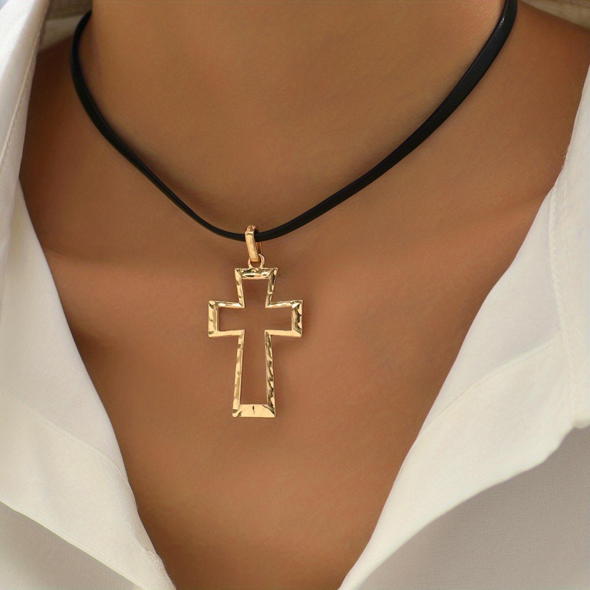 1 Stylish And Unique Black Cord Cross Pendant Necklace