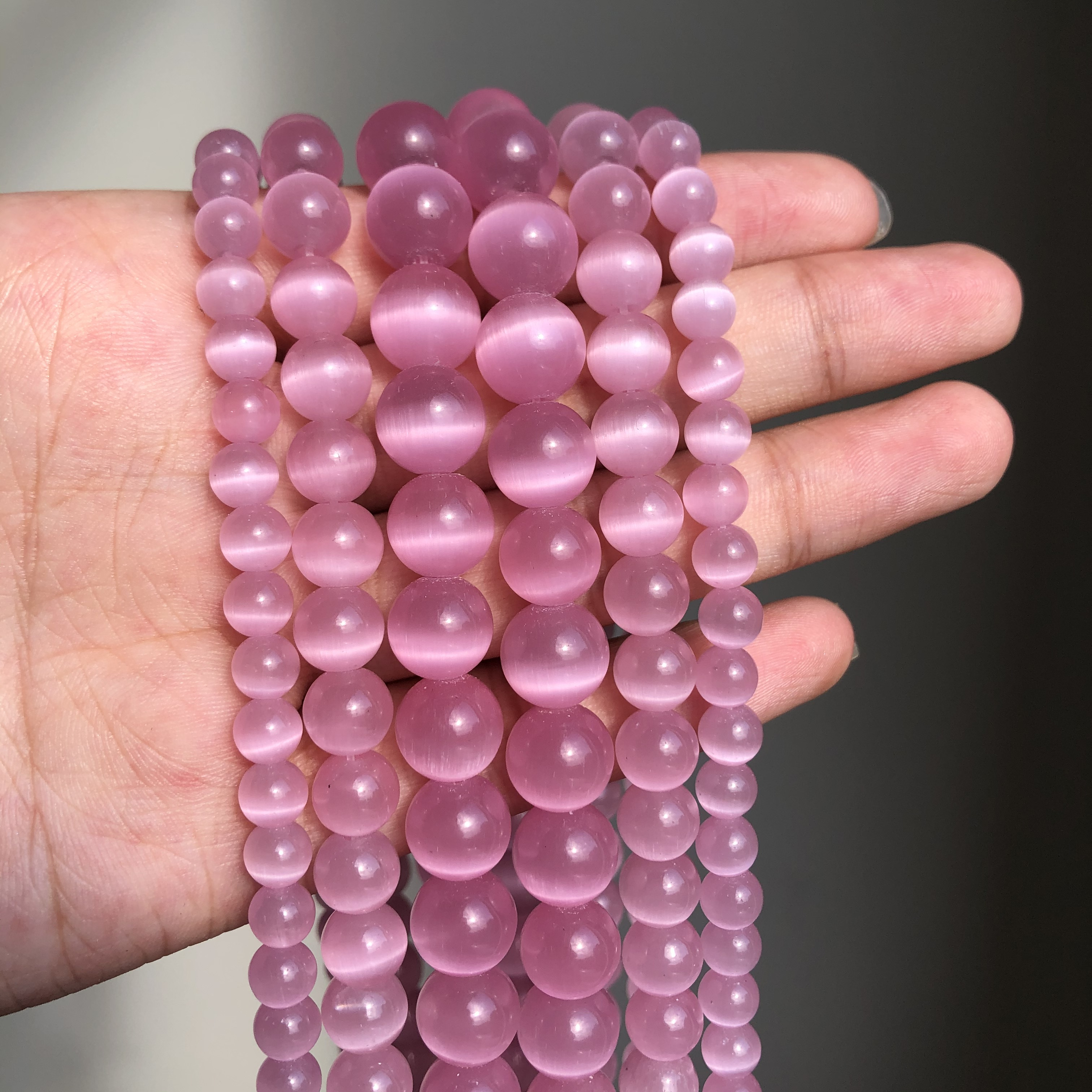 4-12mm Natural Pink White Blue Cat Eye Beads Hight Quality Round Loose  Beads For Jewelry Making Moon Stone DIY Bracelet 15inches