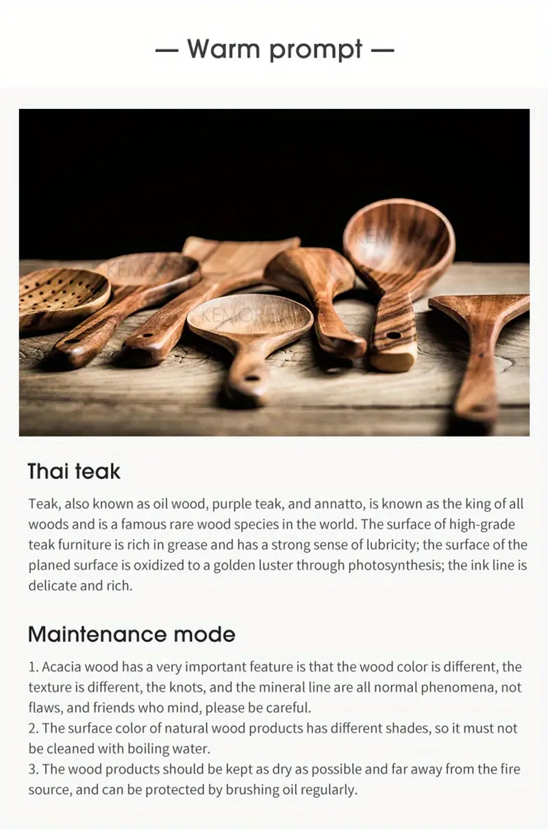 4pcs 7pcs thailand teak natural wood tableware spoon ladle turner long rice colander soup skimmer cooking spoons scoop kitchen tool set details 11