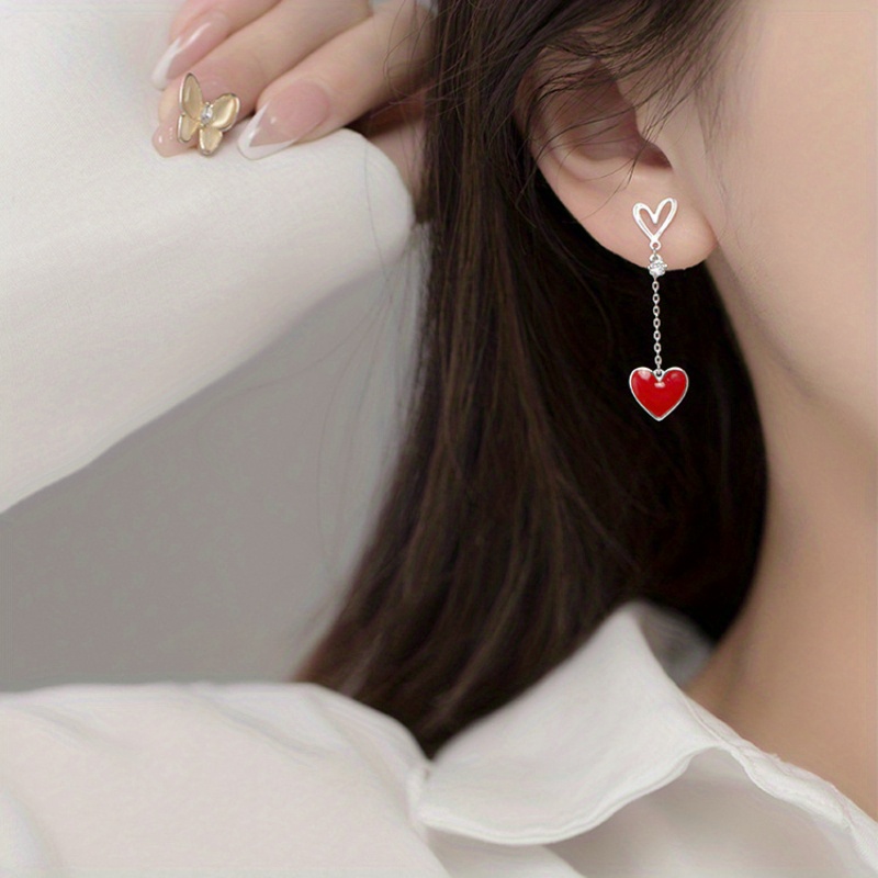 Earrings Red Heart Asymmetric, Girls Earring Red Heart