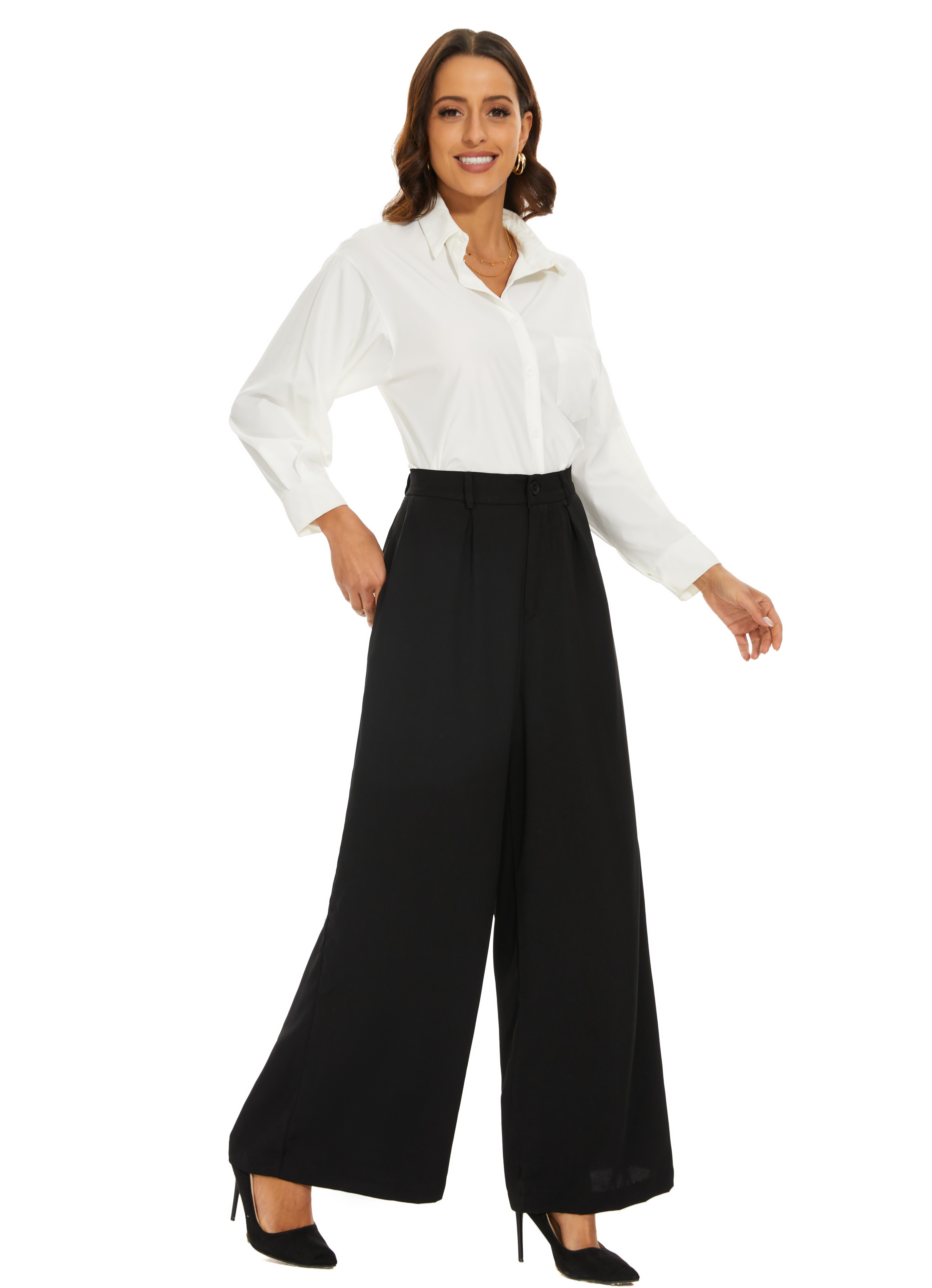 Solid Simple Pants Casual High Waist Wide Leg - Temu