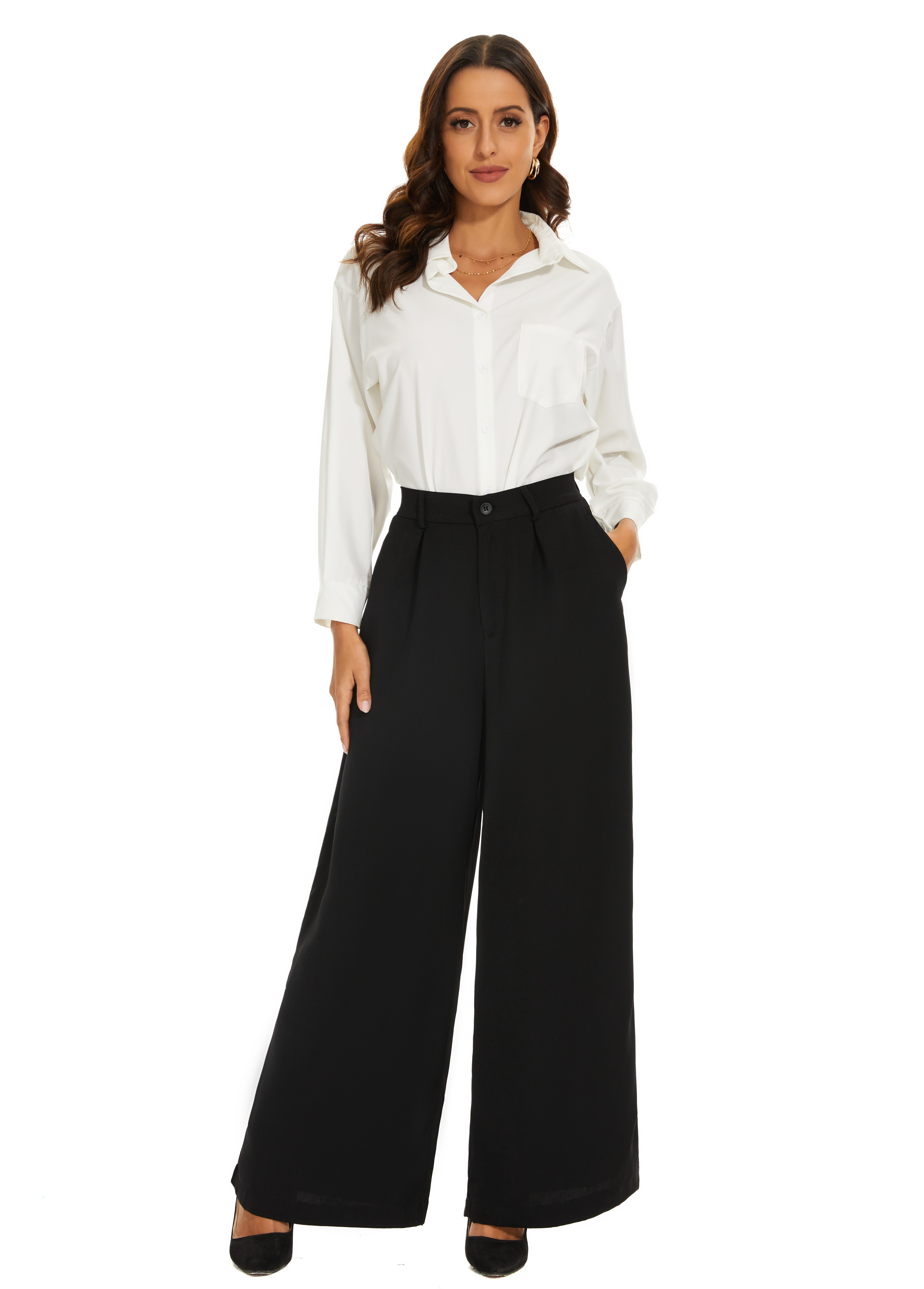 Solid Simple Pants Casual High Waist Wide Leg Versatile - Temu