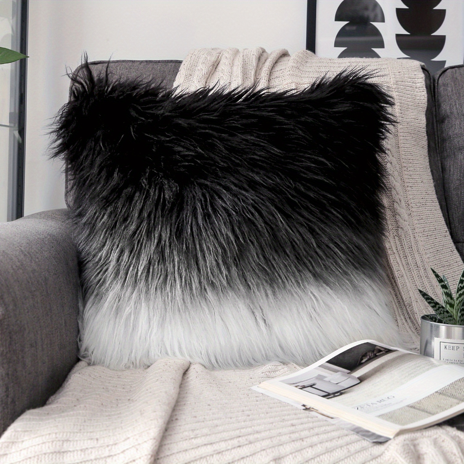 Phantoscope Faux Fur Solid Decorative Pillow Cover Fluffy Throw Pillow  Mongolian Luxury Fuzzy Pillow Case Cushion Cover for Bedroom and Couch