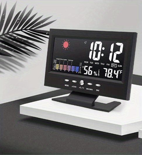 Digital Alarm Clock with Temperature & Humidity Display, Hongyada 6.6 inch  Silent Table Clock with LED Time Display, 12/24H, Dual Alarm Setting