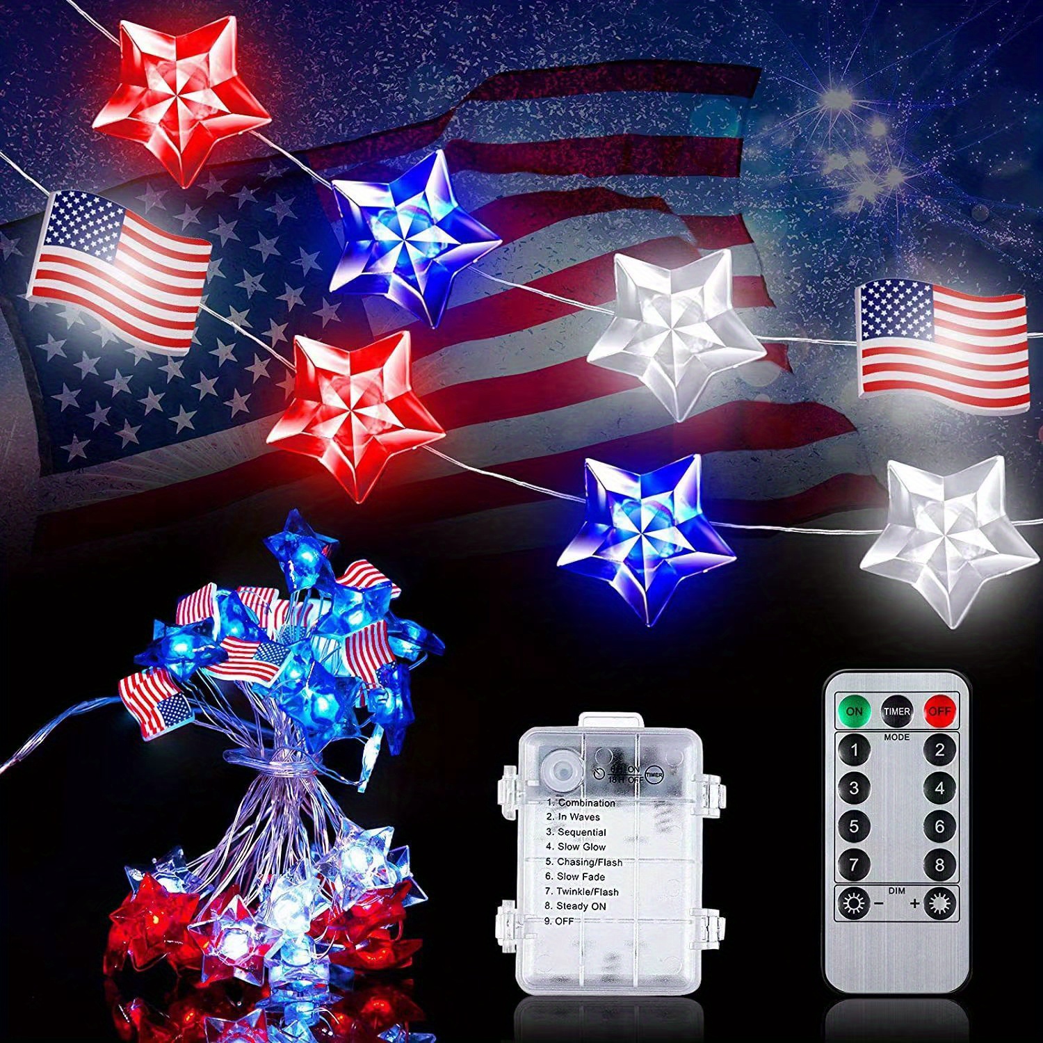 3 x Battery Powered Lanterns - Red White & Blue Indoor Outdoor LED