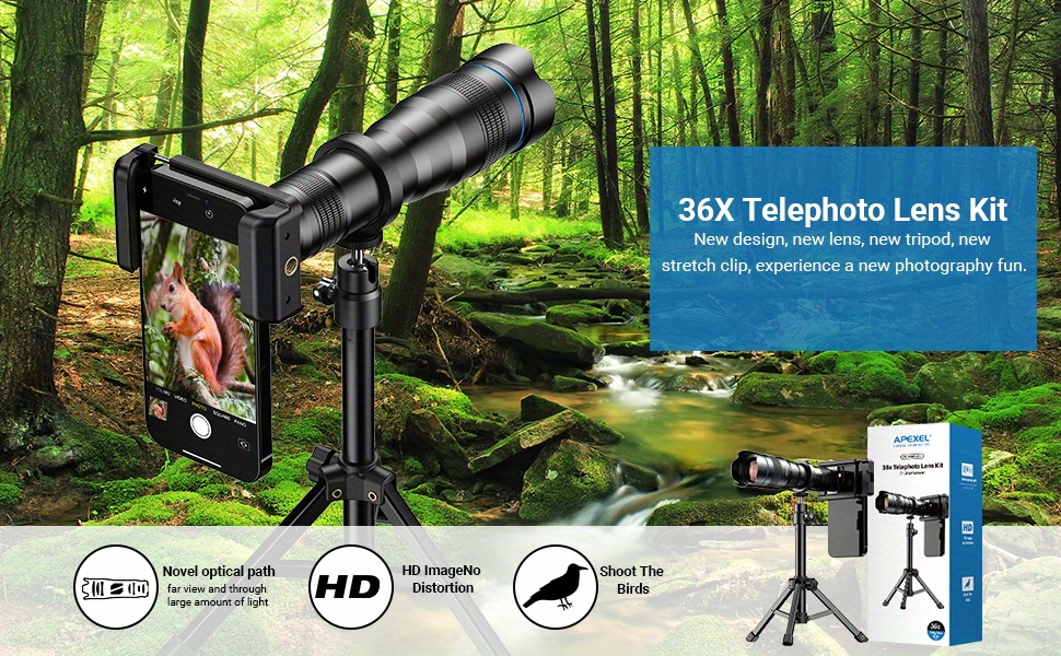 APEXEL-monoculares potentes con Zoom para exteriores, lente telescópica de largo  alcance con trípode para acampar, senderismo, viajar, Monocular de  teléfono, 10X