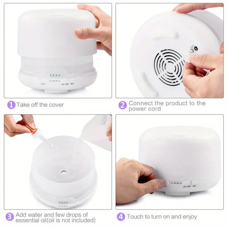 1pc 500ml aroma diffuser usb  oil diffusers 7 colors led light night lamp 5 in 1 ultrasonic aromatherapy fragrant oil humidifier vaporizer timer and auto off safety switch for home baby room office details 11