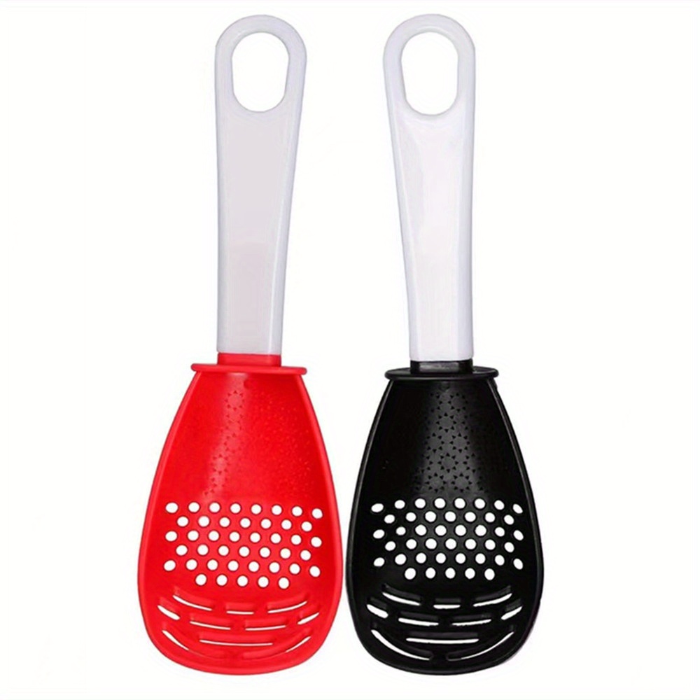 Multifunctional Cooking Spoon, Kitchen tools，Skimmer Scoop Colander  Strainer Grater Masher, Non-toxic, Heat-resistant, for Cooking, Draining,  Mashing, Grating (red red) 