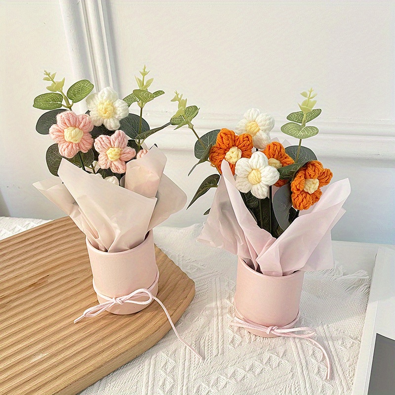 Bouquet Gift Bag Including Knitted Artificial Flower - Temu Japan