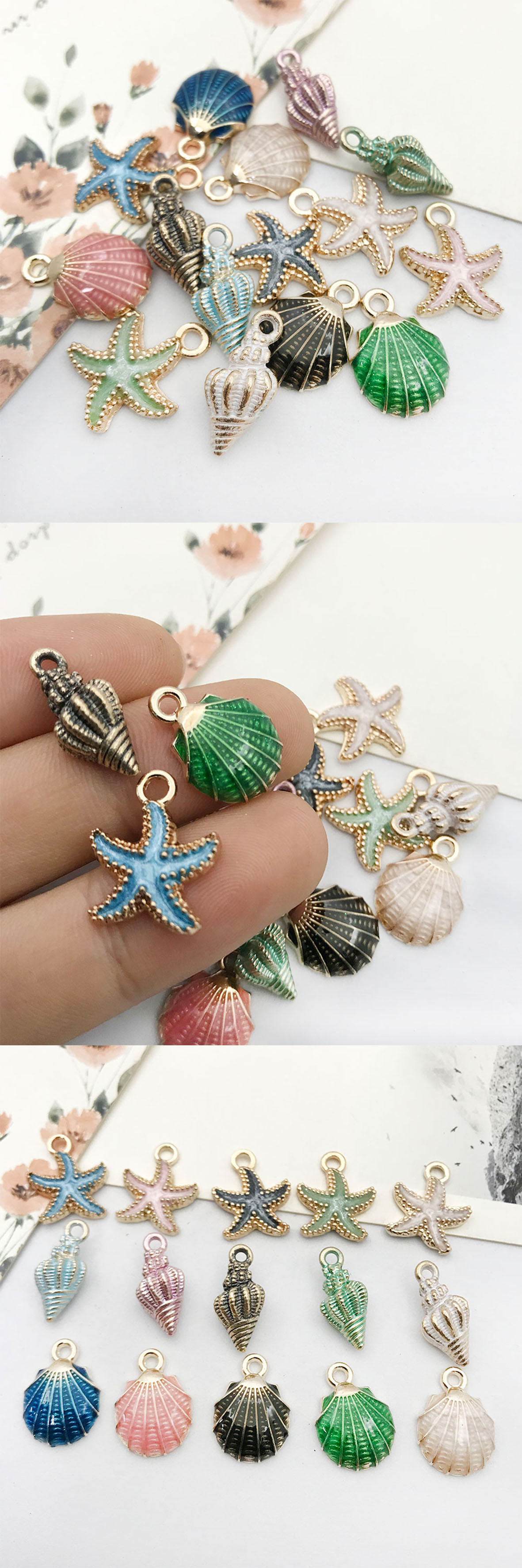 Starfish Enamel Charms | Star Fish Charm | Marine Life Pendant | Oceanic Jewelry Making (2pcs / Light Green / 15mm x 18mm)