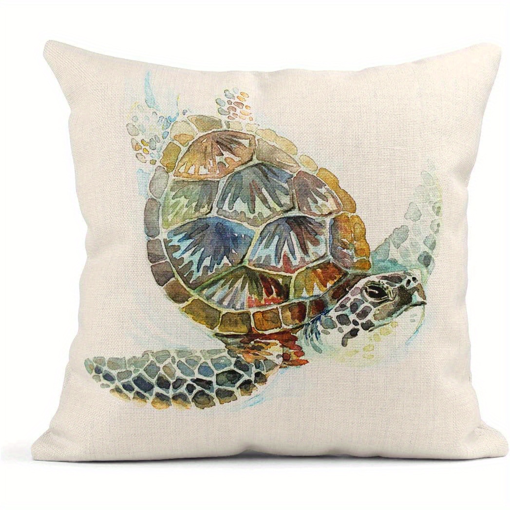 1pc Throw Pillow Case Turtle Watercolor Underwater Swimming Green 