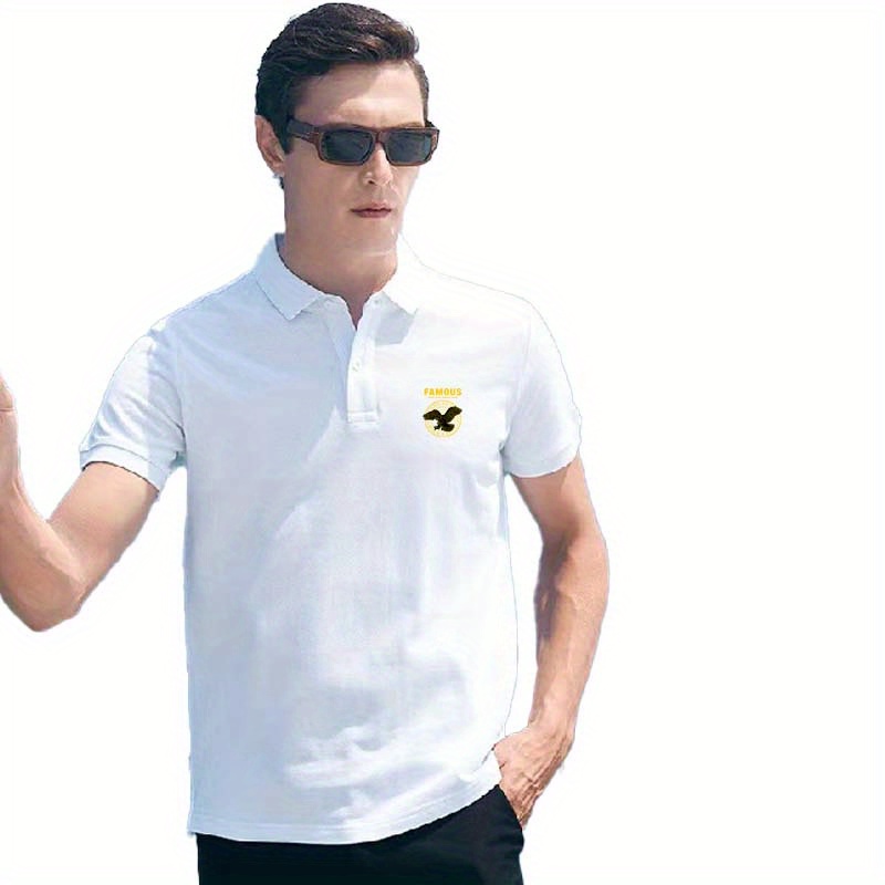 Mens Work Eagle Print Lapel Button Short Sleeves Polo Shirts - Temu ...