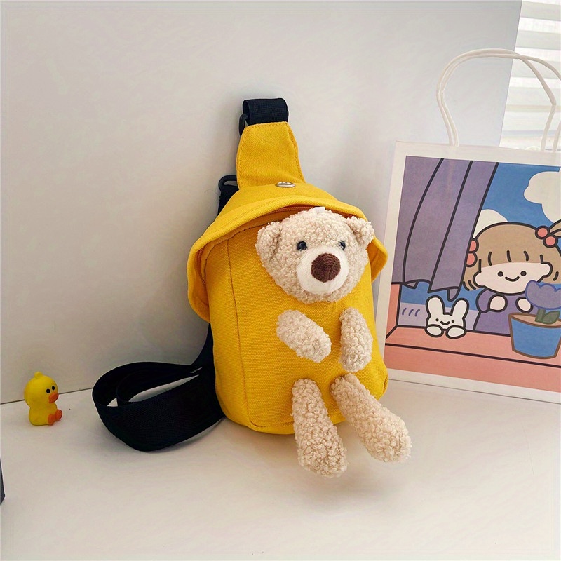 Mini Plush Bear Doll Chest Bag Kawaii Canvas Crossbody Bag Sling