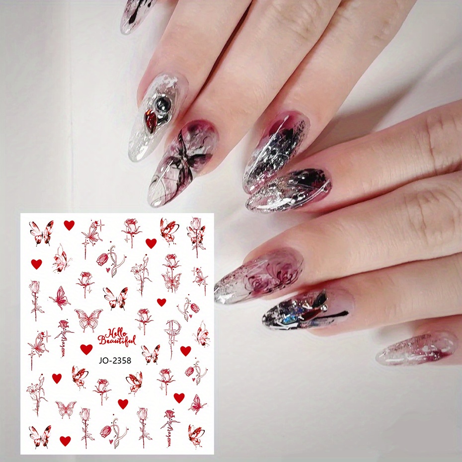 3D Nail Art Stickers Adhesive Rose Decals for DIY Manicure