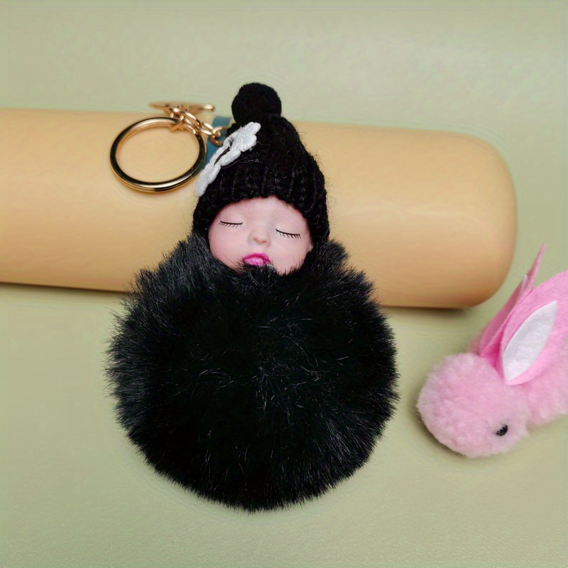 Adorable Sleeping Doll Fluffy Pom Pom Keychain Fur Ball Charm Keyrings Bags  Pendant - Temu