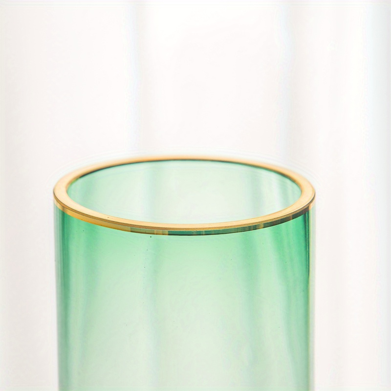Vase, Green Glass Vase With Gold Border, Hydroponic Flower Arrangement