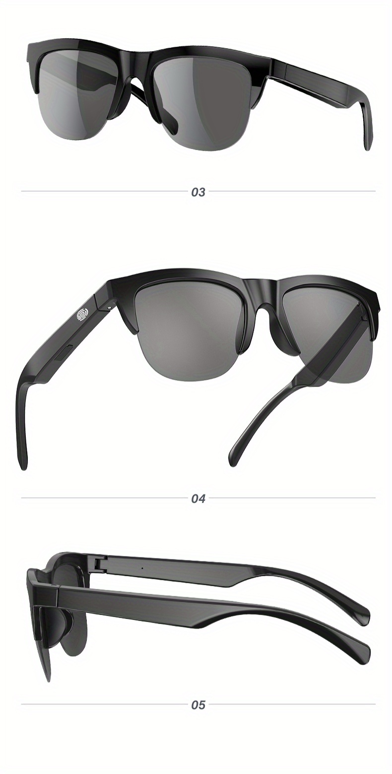 Smart Bluetooth Audio Glasses - Anti-Blue Light, Auto On/Off, Call/Music, Camera Remote, Unisex Black