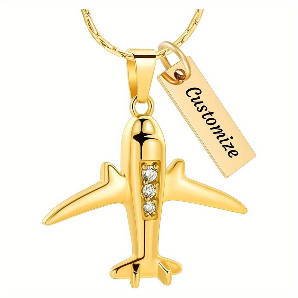 Customizable Cremation Jewelry Crystal Airplane Urn Necklace For