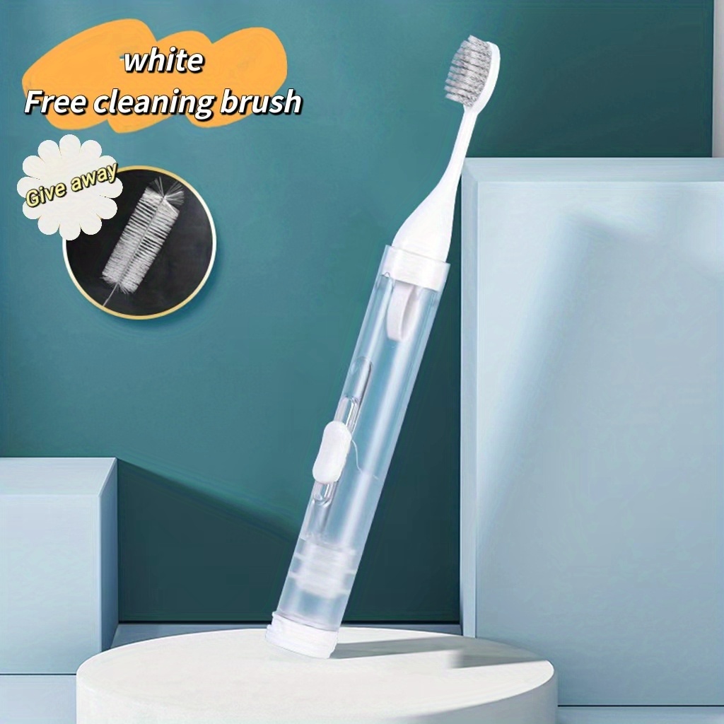 Cepillo de dientes de viaje portátil, cepillos de dientes de viaje plegable  recipiente de pasta de dientes de viaje integrado, cabeza limpiadora