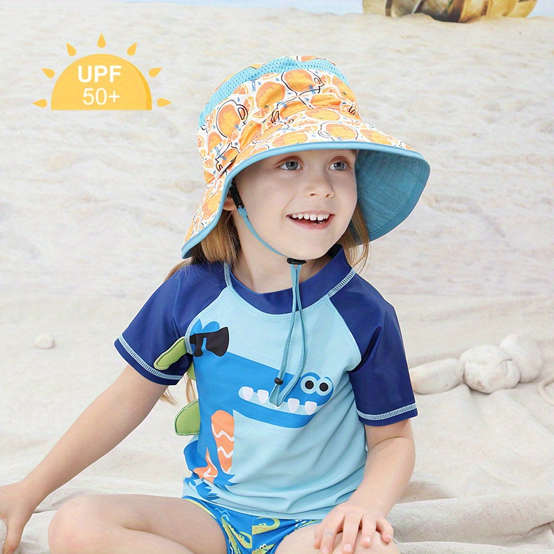 Boys And Girls Cute Cartoon Orange Stitching Shawl Hat, Quick Dry  Breathable Drawstrings Wide Brim Sun Protection Bucket Hat For Outdoor  Traveling Bea