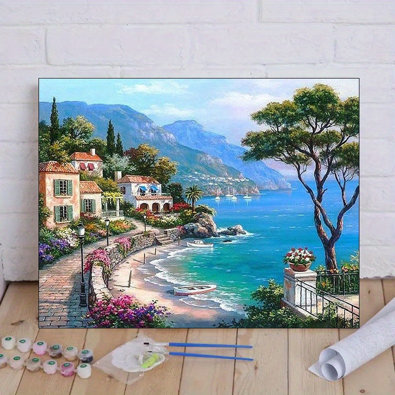 DIY Paint By Number Kit Seaside Beach Scenery No Frame for Home Art Decor