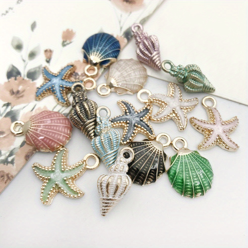 Hmjpng 60pcs Alloy Ocean Starfish Seashell Conch Charms Colorful Enamel Ocean Life Sea Animal Pendants Charms Craft Supplies for DIY Jewelry Making