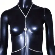 1pc copper claw chain heart shaped rhinestone chest chain nightclub style shiny bikini body chain details 1