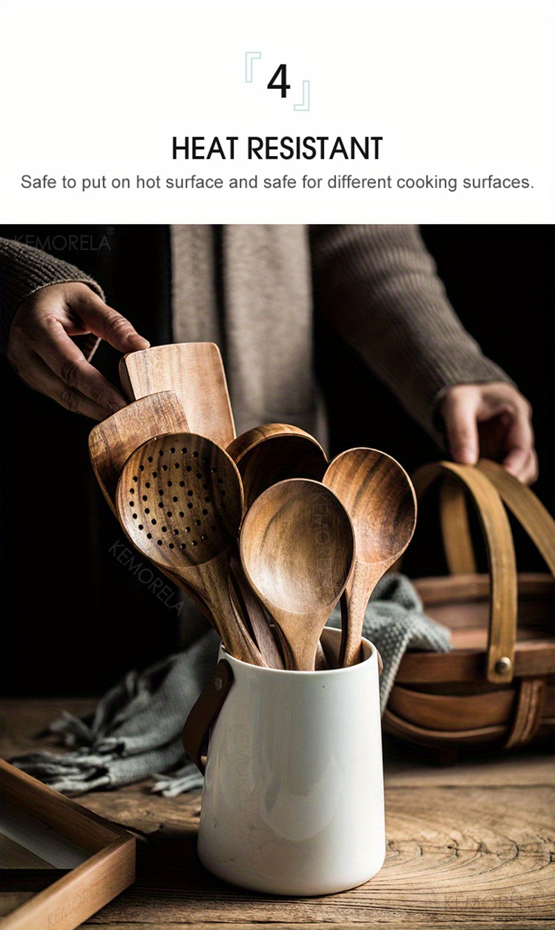 Set di utensili da cucina in legno di teak naturale - Temu Italy