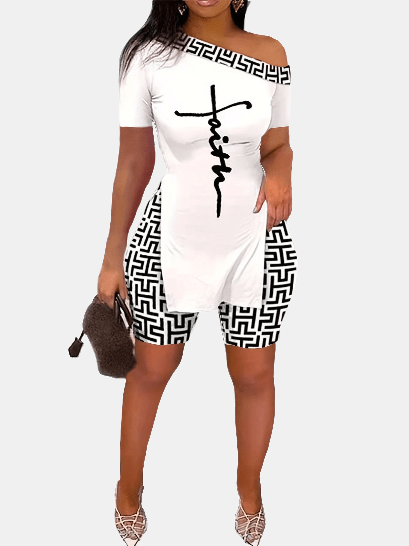 Casual Summer Two Piece Set Faith Print Outfits for Women