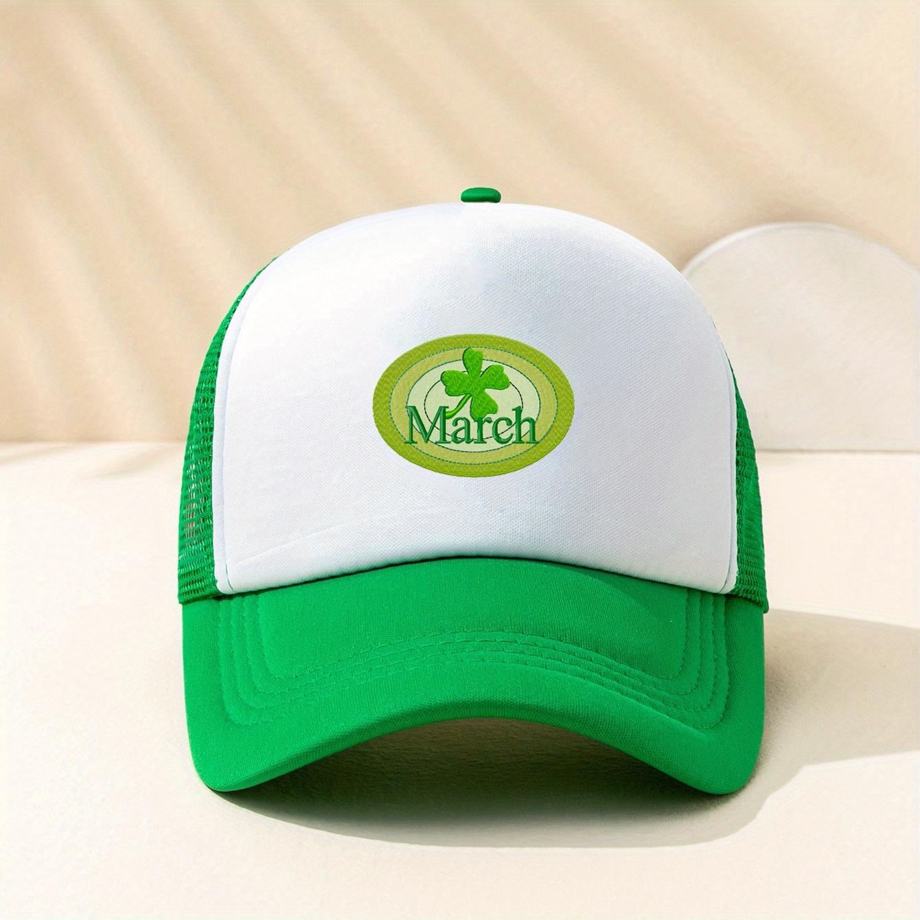 Green Leaf Printed Mesh Baseball Cap Outdoor Cap Casual Trucker