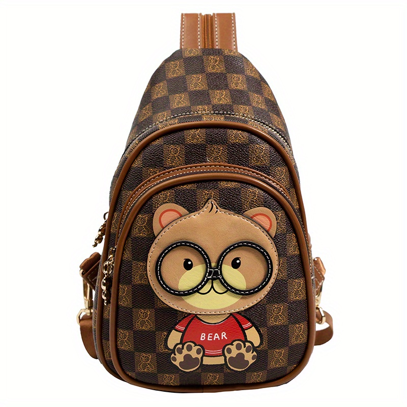 Cute Bear Chest Bag, Trendy Faux Leather Sing Bag, Women's Outdoor