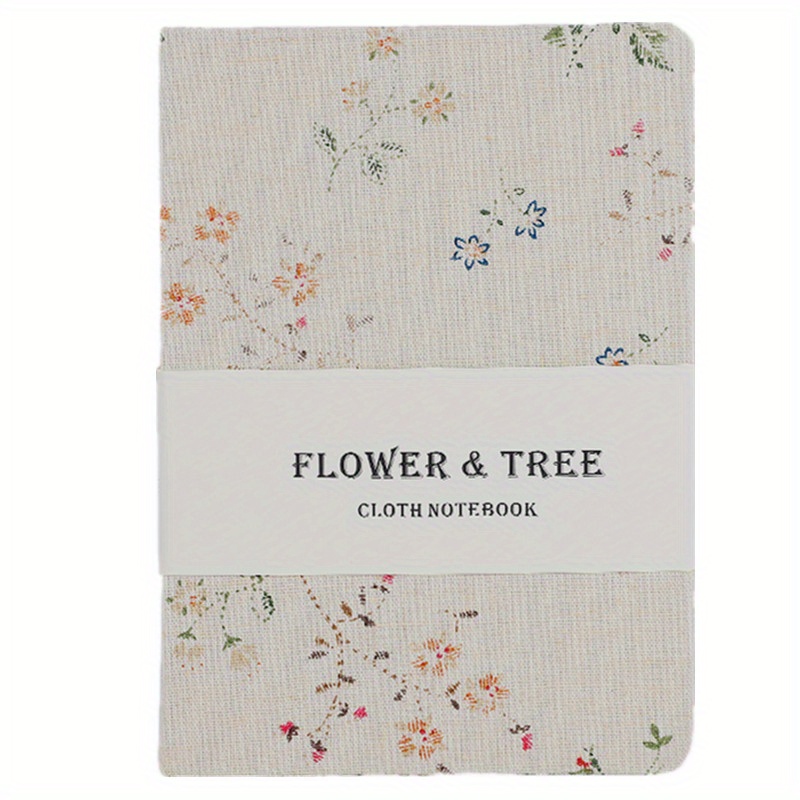 Image of Canvas Notebook Flowers And Trees Hand Account Book Canvas Printed Memo Book Collection Diary Hardcover Ultra-thick Notebook Small Notebook Pocket Book