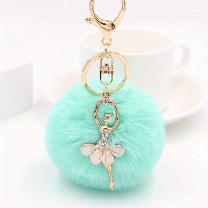 Accessories, Mint Green Puff Ball Keychain