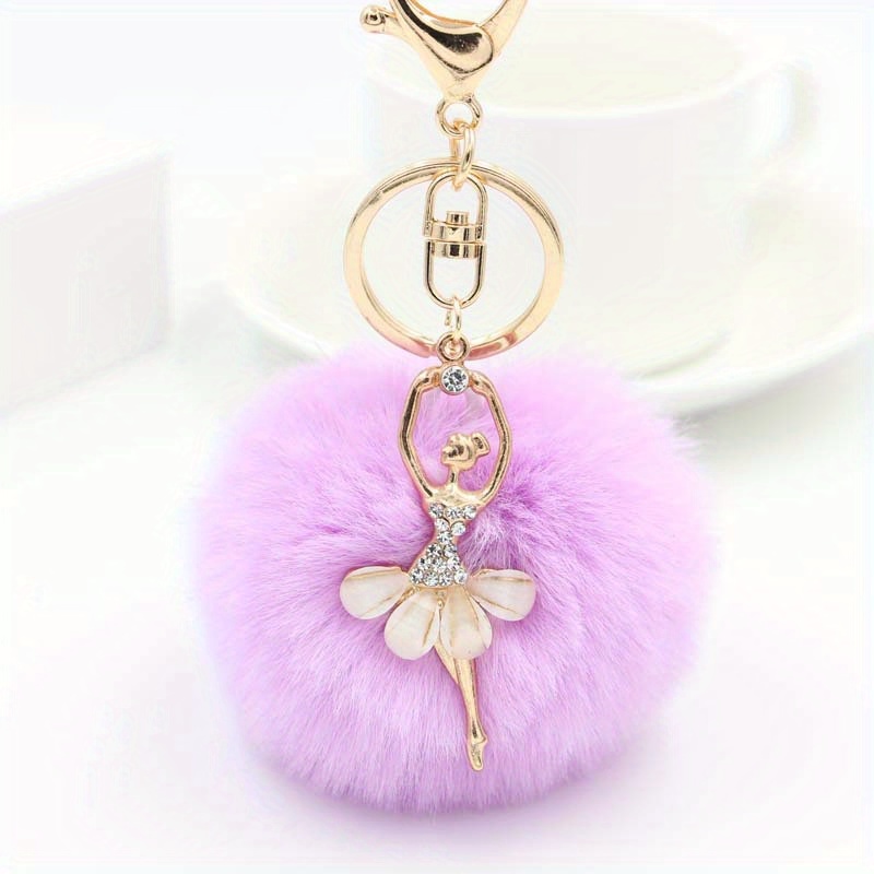 Creative Ballerina Hair Ball Keychain Pendant Ladies Bag Car Key