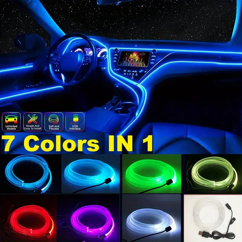 2M/4M Led Streifen Auto Innendekoration Atmosphäre Licht RGB Neon DIY  Armaturenbrett Ambient Glasfaserstreifen Lampe mit USB-Laufwerk