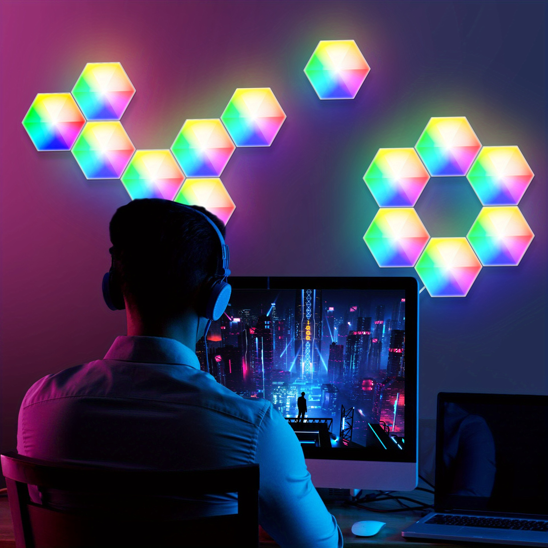 smart led hexagon lights for wall decor app remote control for room bedroom boat decoration details 2